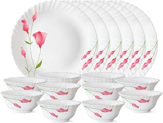 Glass Floral Dianathali Set (White) - 18 Pieces