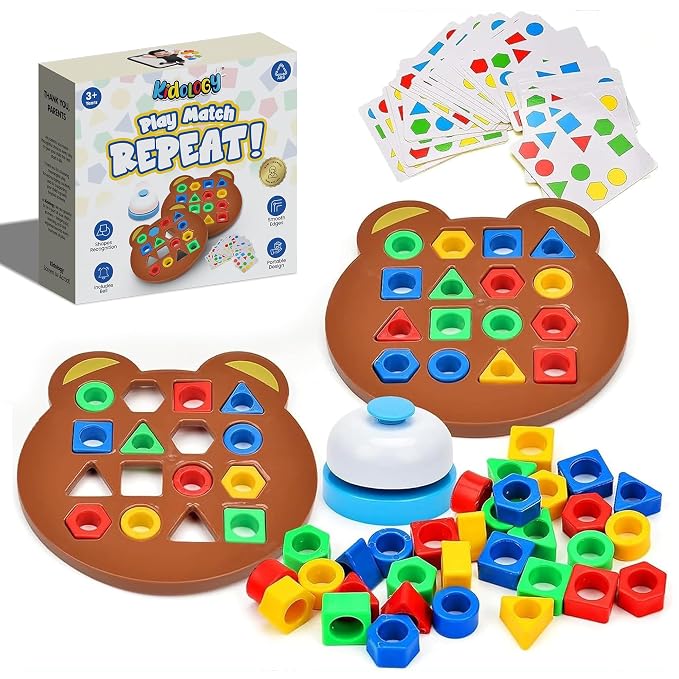 Kidology Geometric Shape and Color Matching Puzzle Board Game with Bel
