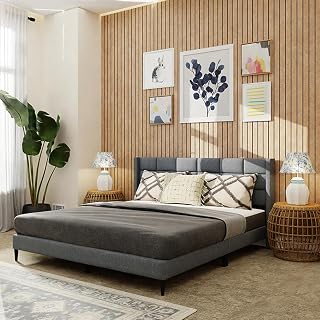 Royaloak Willow Upholstered Queen Bed | Solid Wood | Upholstered Headb