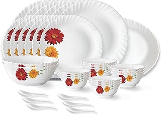 Zinnia Fluted Series Opalware Dinner Set | 33 Pieces for Family of 6 |