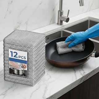 [ 12-pcs ] Non-Scratch Dish Wash Cloth, Steel Wire Dish Cloth, Wire Di
