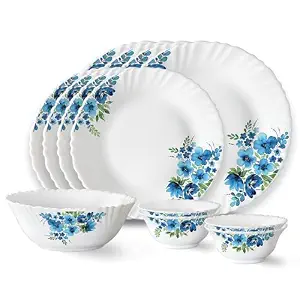 Larah by Borosil Pansy Fluted Series Opalware Dinner Set | 13 Pieces f