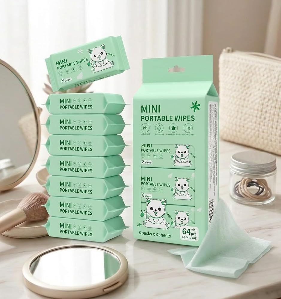 VAAYUT Mini Wet Wipes  64 Count Pocket Wipes (8 Packs  8 Wipes) | Alco