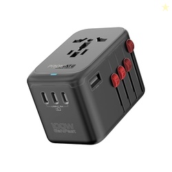 Promate Travel Adapter, Universal GaN Charge Adapter with 2000W AC Soc