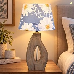 tu casa Country Cottage Mango Wood Table Lamp | Narcissus Floral Print