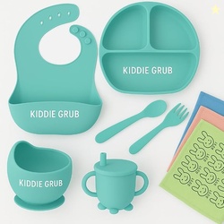 7 Pcs Baby Feeding Set with Napkin BPA Free Baby Dinner Set, Silicone
