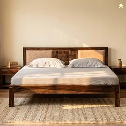 Royaloak Regal Wooden Queen Size Bed in Sheesham Wood with Fabric Upho