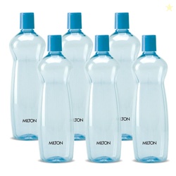 MILTON Pacific Pack of 6 Water Bottles, 1 Litre Each, Reusable Plastic