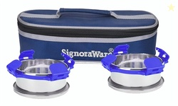 Signora Ware 350Ml+350Ml All Steel Midday Lunch Box with Bag, Food Gra