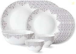 Lark Fluted Series Opalware Dinner Set | 19 Pieces for Family of 6 | M