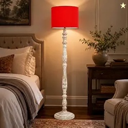 tu casa Mango Wooden Floor Lamps with Red Shade for Home Dcor, Bedroom