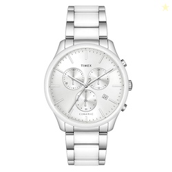 TIMEX Mens 43 mm Fashion Silver Dial Stainless Steel Chronograph Watch