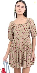 Women's Fit and Flare Regular Fit Printed Threeforth Sleeve Dress