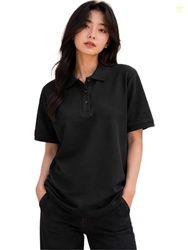 MAYKR Womens Collared Button Neck Crop Top  Half Button Polo T-Shirt,