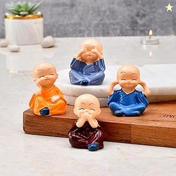 Collectible India Buddha Monk Set of 4 Statue Figurines Home Decor Ite
