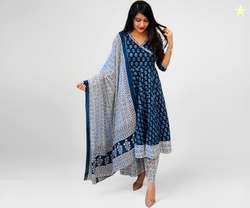 KLOSIA Women's Rayon Anarkali Kurta Pant and Dupatta Set