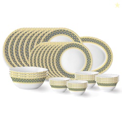 Larah by Borosil Regal Fluted Series Opalware Dinner Set | 36 Pieces f