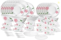 Larah by Borosil Red Mist Fluted Series Opalware Dinner Set | 66 Piece