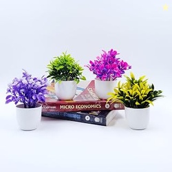 Flora Planet Artificial Plants for Home Decor - Set of 4 Mini Size Pot