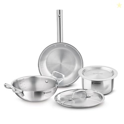 Bergner Tripro Triply Cookware Set 5 Pcs - 22cm (2.3L) Kadai with Lid,