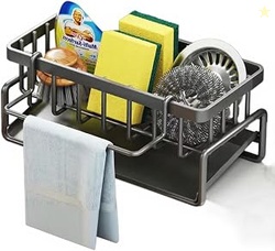 Kitchen Storage Rack | Sink Side Organizer with Metal Rods and Drainag