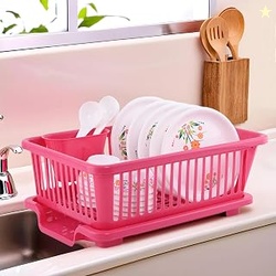 Kuber Industries Plastic Sink Dish Drainer Rack | 3 in 1 Large Durable
