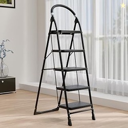 Foldable Ladder for Home 5 Steps Heavy Duty  Steel Step Ladder with An
