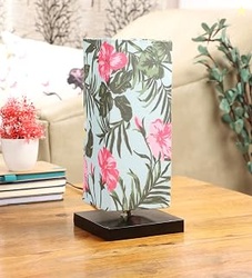 tu casa Table Lamp with Floral Cotton Shade | Black Metal Base Bedside